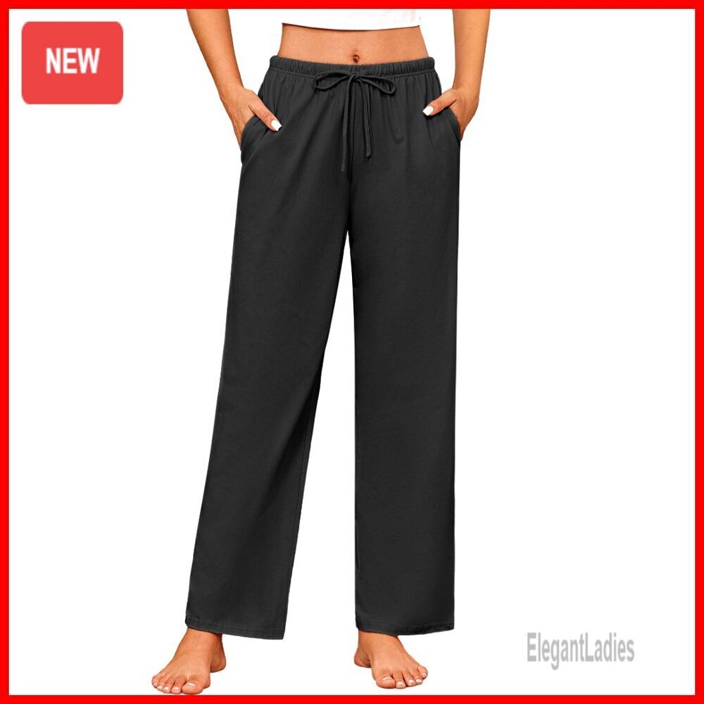 Medium 100% Cotton Pajama Pants Drawstring Waist Casual Soft Lounge